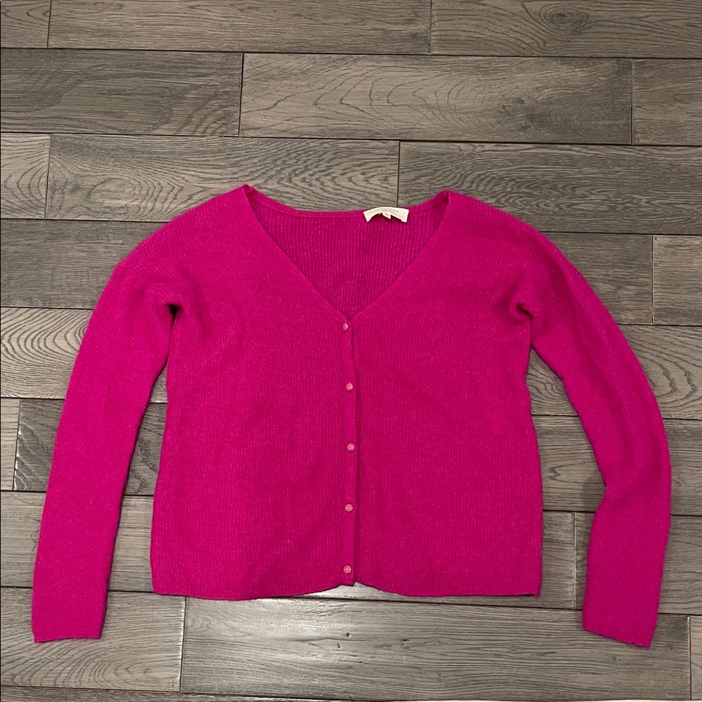 Sézane Fuchsia V-Neck Cardigan
